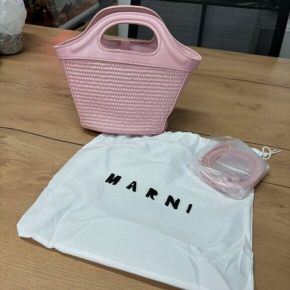 Marni Pink Woven Tote Bag